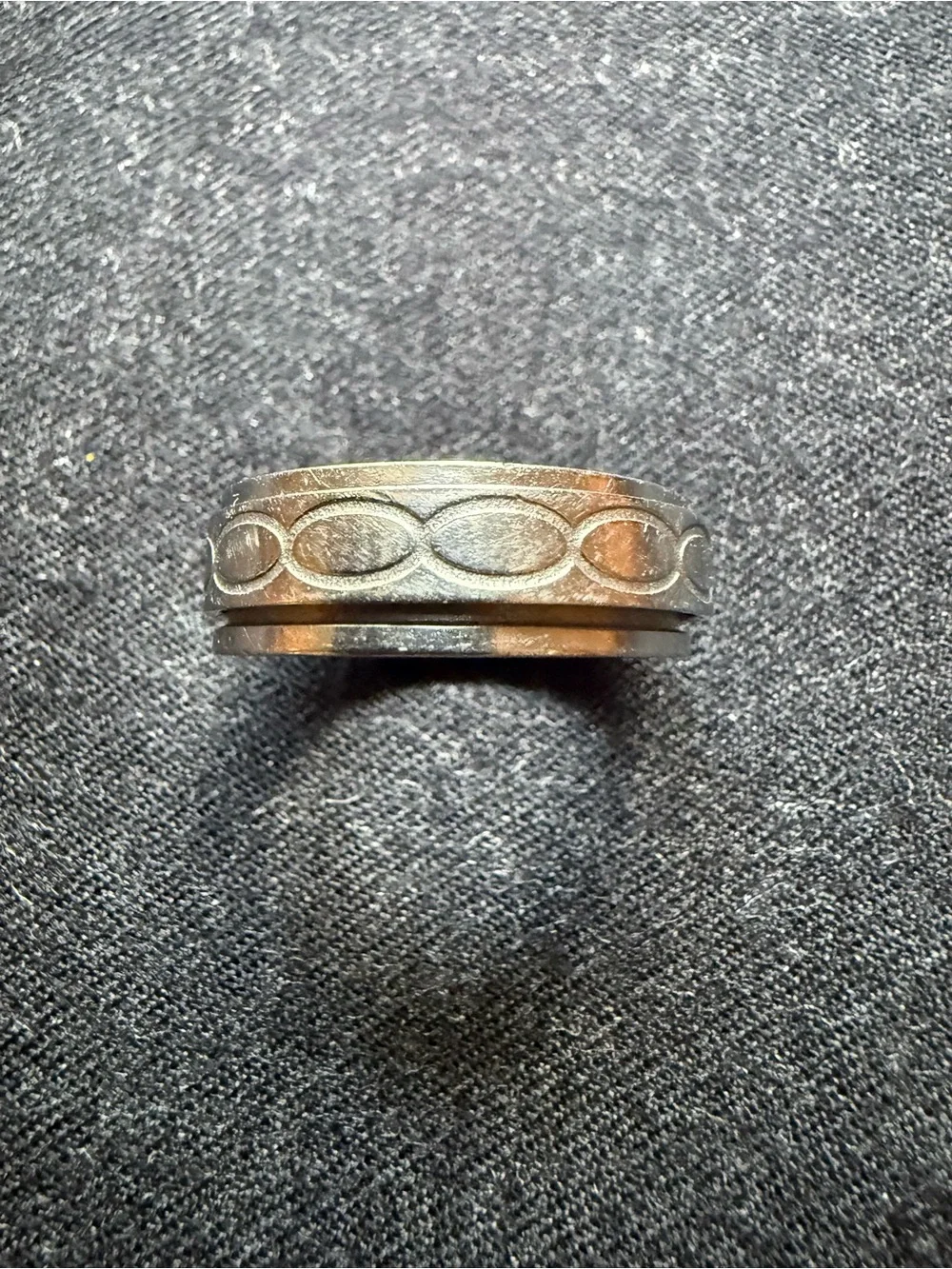 Men's Stainless Steel Spinner Band Ring - Textured Orbit Design